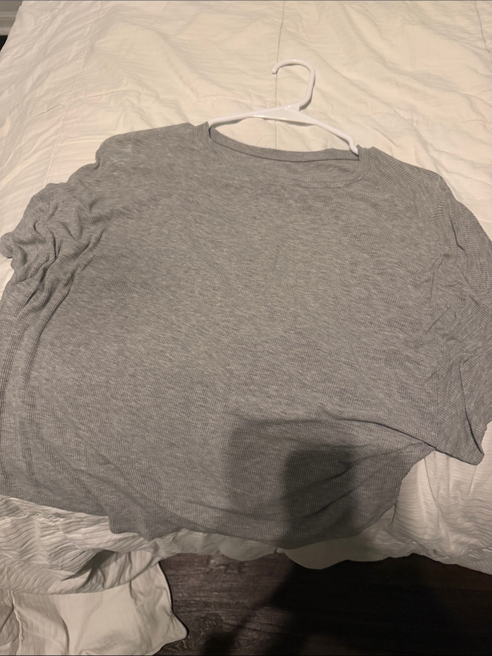 American Eagle Outfitters Light Gray Ribbed Short-Sleeve Top